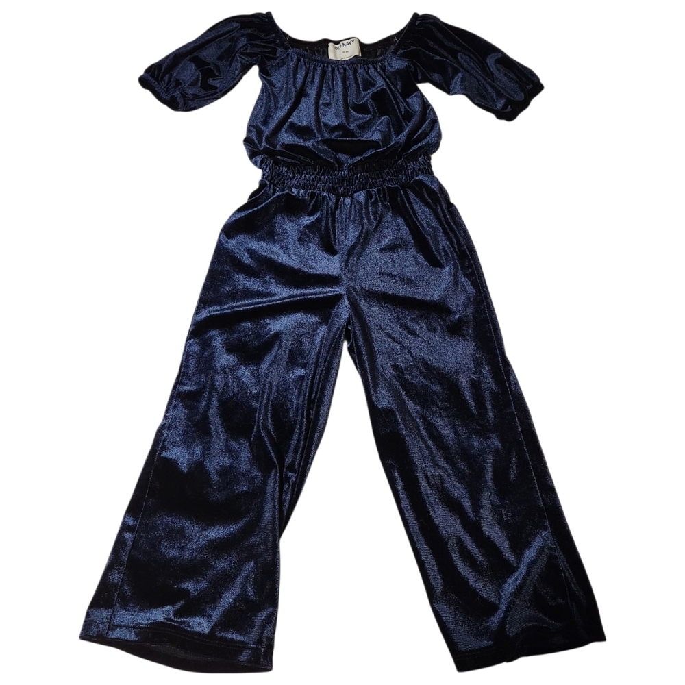 Old Navy Little Girls Sz XS/5 Romper Jumpsuit Navy Blue Velvet Velour  Wide Leg